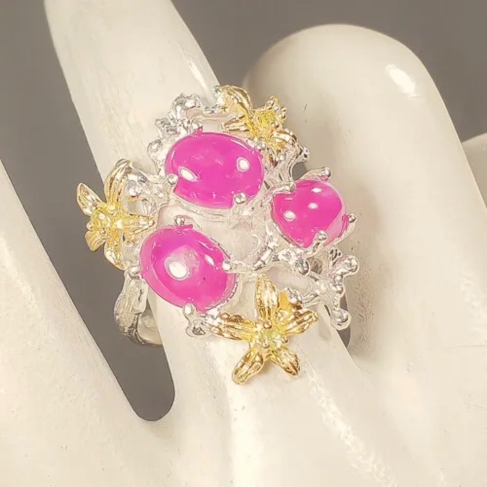 Unique Star Ruby Ring925 Sterling Silver & Goldsi… - image 3